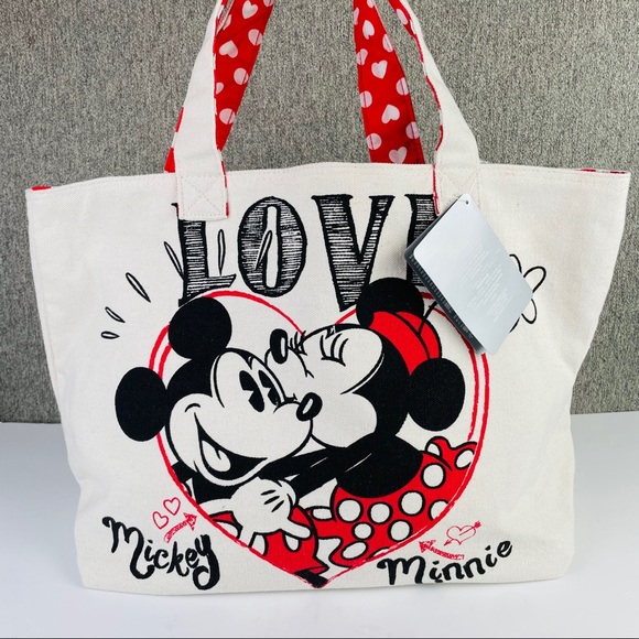 COPY - Disney Store Mickey and Minnie Mouse ''Love'' Canvas Beach Weekend Tote … - Picture 1 of 11